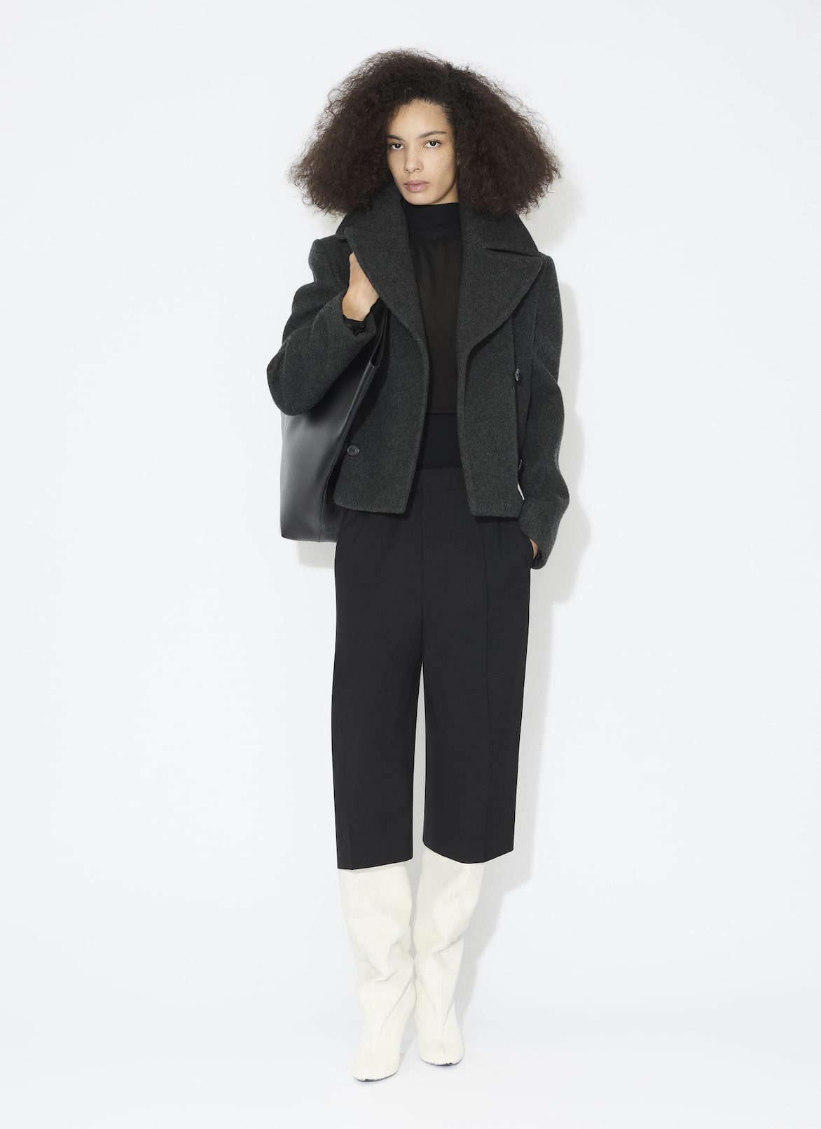MERINO WOOL PEA COAT ALAÏA CHARCOAL MERINO WOOL PEA COAT